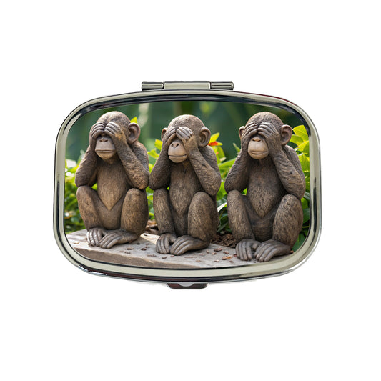 See No Evil Monkeys Funny Travel Pill Box Case