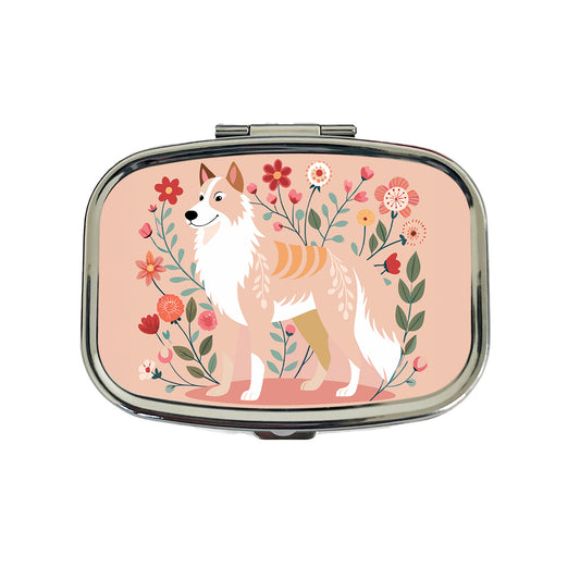 Siberian Retriever Floral Motif Dog Cute Travel Pill Box Case