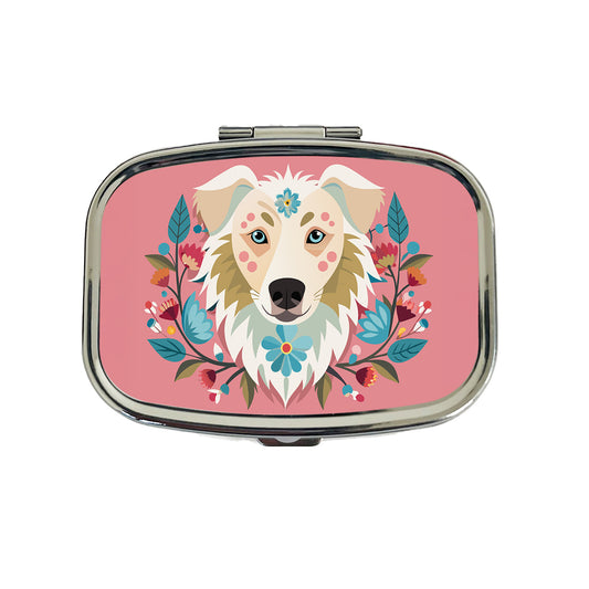 Siberian Retriever Head Floral Motif Pink Dog Travel Pill Box Case