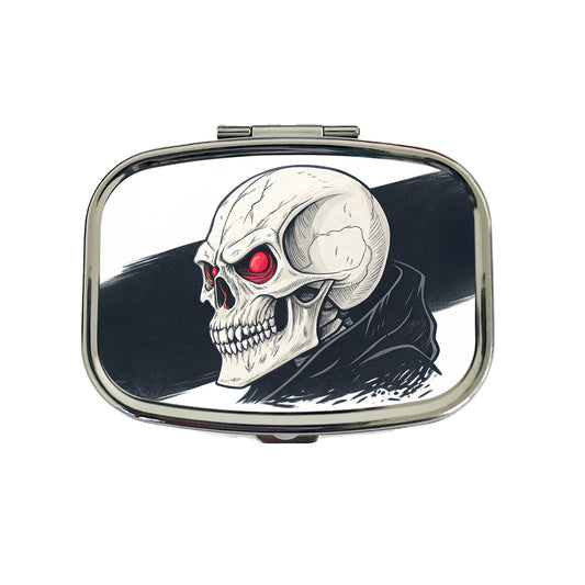 Skull With Red Eyes Menacing Travel Pill Box Case