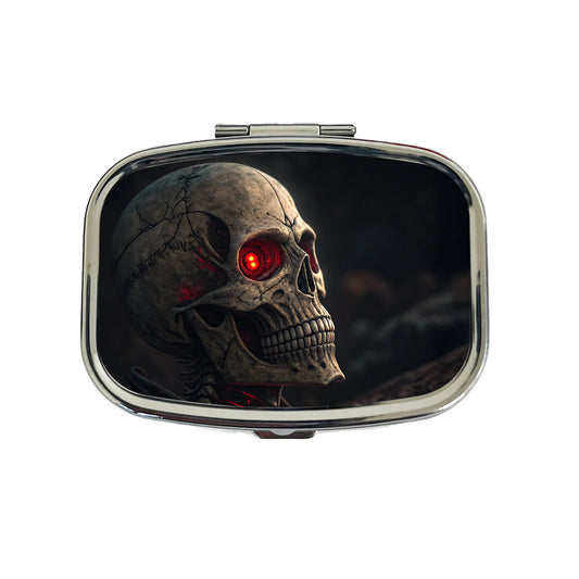 Skull With Red Eyes Travel Pill Box Case