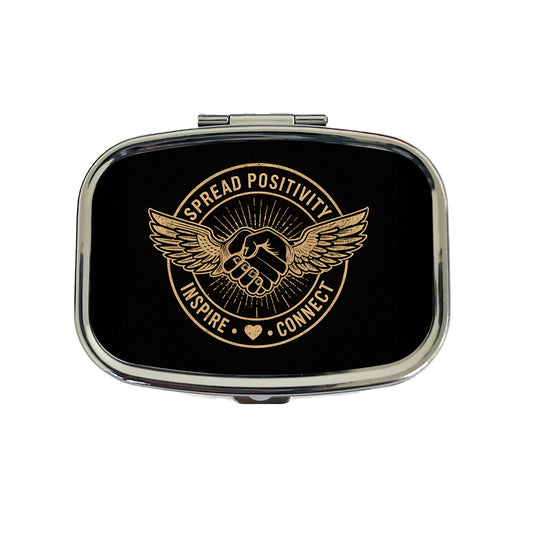 Spread Positivity Black Tan Travel Pill Box Case