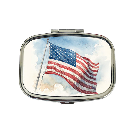 Waving American Flag Watercolor USA United States Travel Pill Box Case