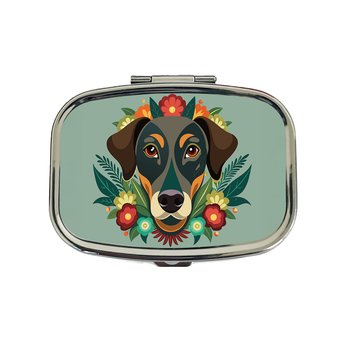 Weimador Head Floral Motif Gray Dog Travel Pill Box Case