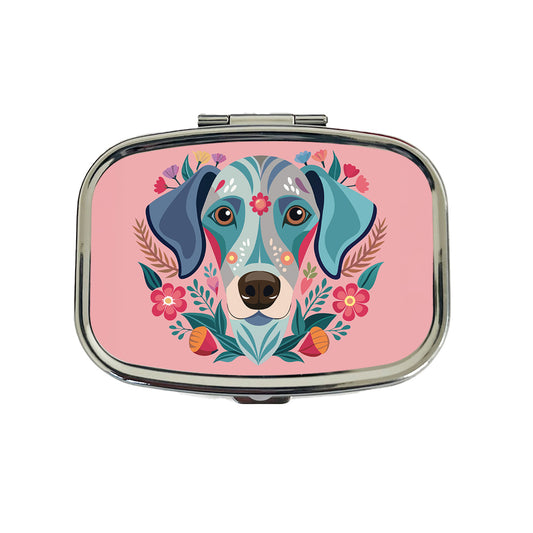 Weimador Head Floral Motif Light Pink Dog Travel Pill Box Case