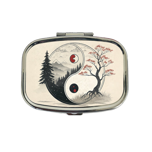 Yin Yang Japanese Cherry Blossoms Travel Pill Box Case