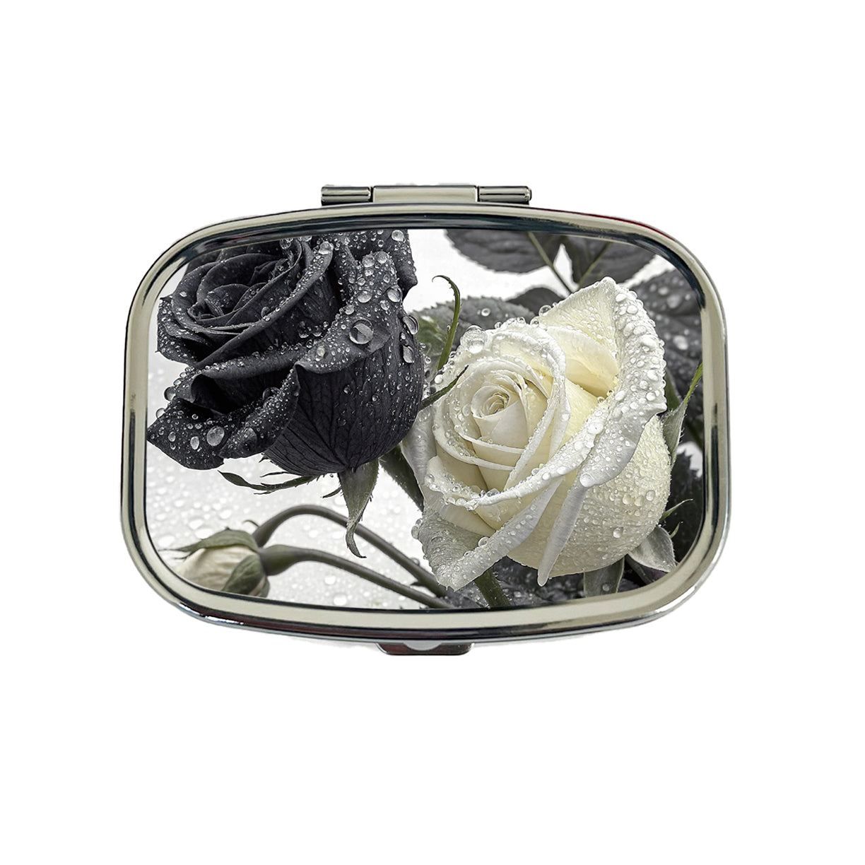 Black White Roses Dewy Travel Pill Box Case
