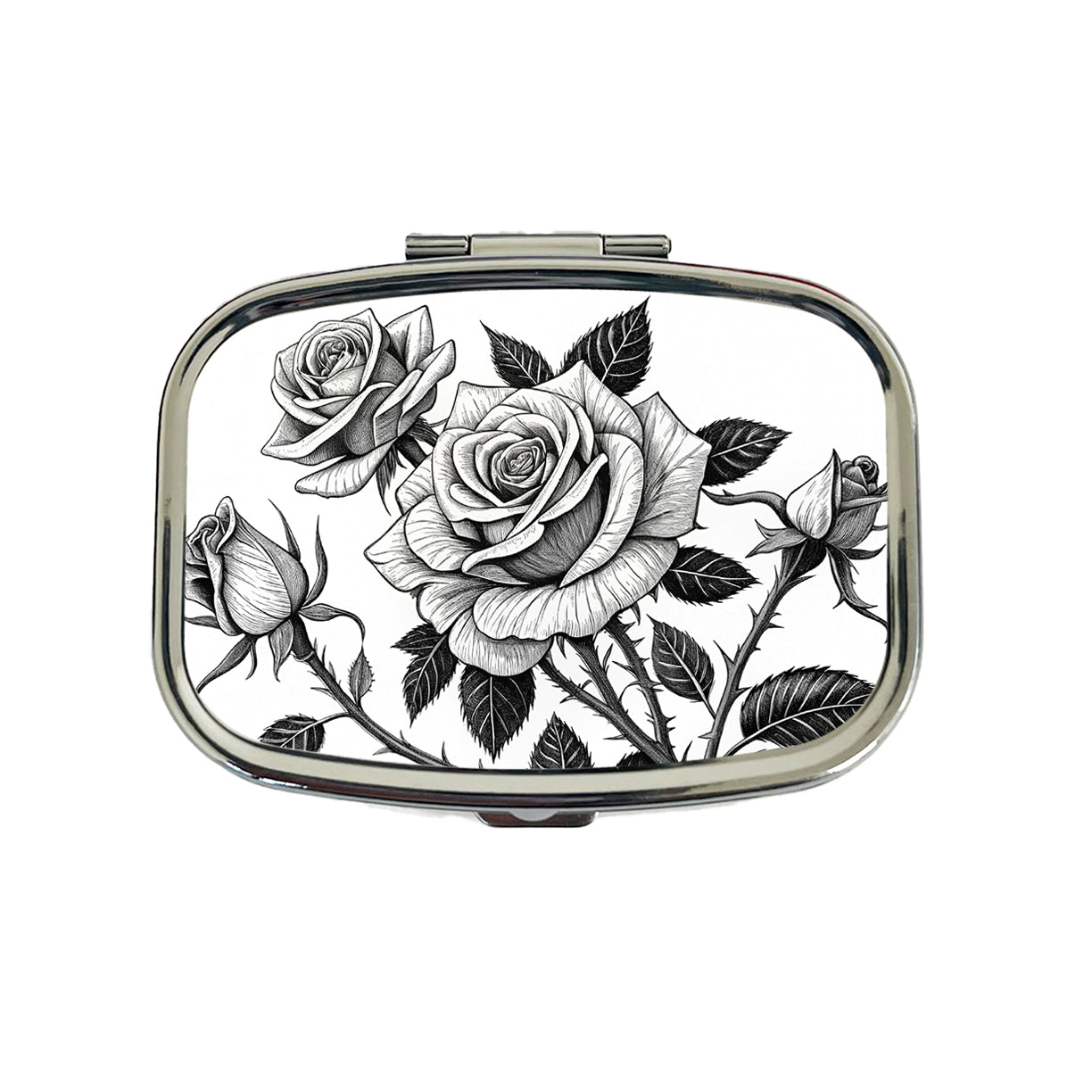 Black White Roses Travel Pill Box Case