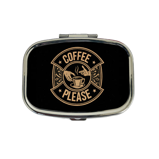 Coffee Please Black Tan Travel Pill Box Case