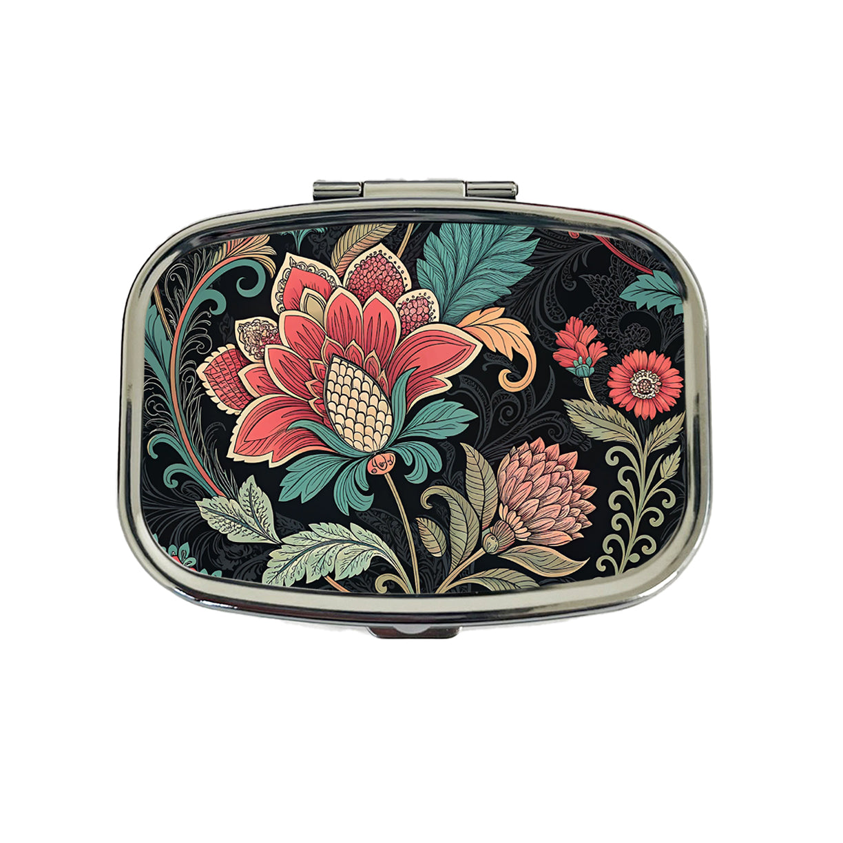 Damask Pretty On Black Travel Pill Box Case