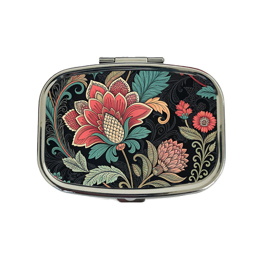 Damask Pretty On Black Travel Pill Box Case