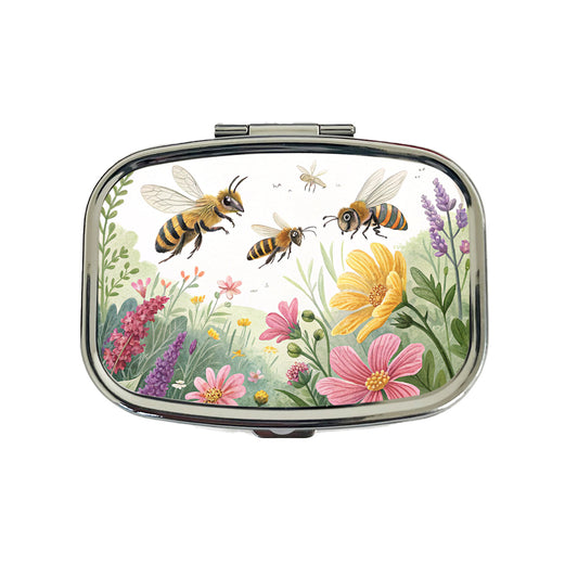 Flying Bees Flowers Travel Pill Box Case