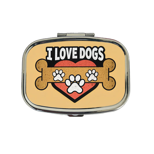 I Love Dogs Bone Paw Prints Travel Pill Box Case