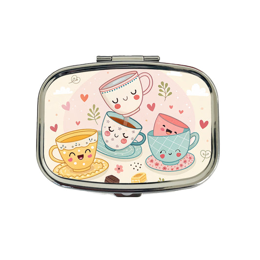 Kawaii Happy Tea Cups Travel Pill Box Case