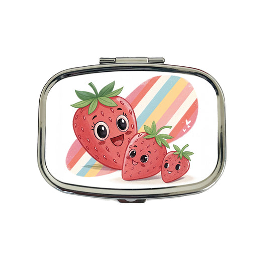 Kawaii Strawberries Diagonal Stripes Travel Pill Box Case