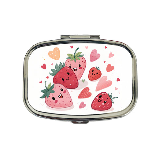 Kawaii Strawberries Hearts Travel Pill Box Case