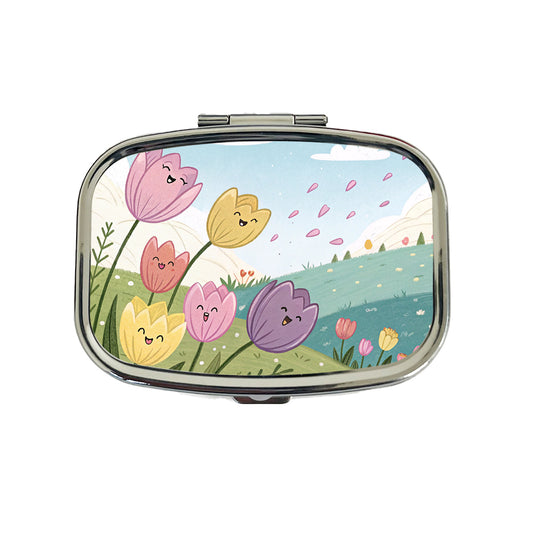 Kawaii Tulips Flowers Travel Pill Box Case