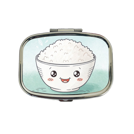 Kawaii White Rice Bowl Travel Pill Box Case