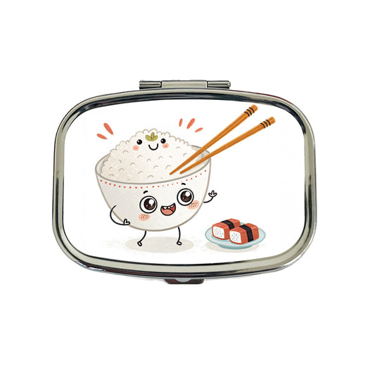 Kawaii White Rice Chopsticks Sushi Travel Pill Box Case