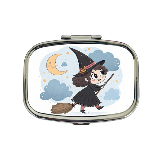 Kawaii Witch Broom Halloween Travel Pill Box Case