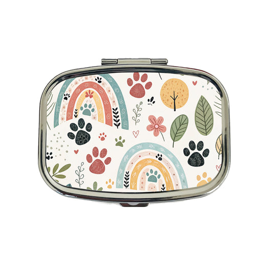 Paw Prints Cute Rainbows Travel Pill Box Case