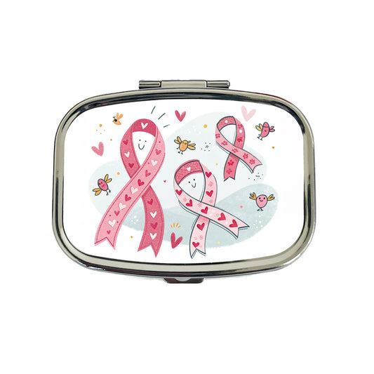 Pink Cancer Awareness Ribbons Travel Pill Box Case