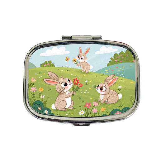 Scattered Cute Rabbits Bunnies Easter Travel Pill Box Case
