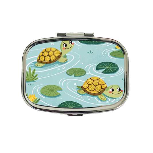 Turtles Swimming In Pond Travel Pill Box Case