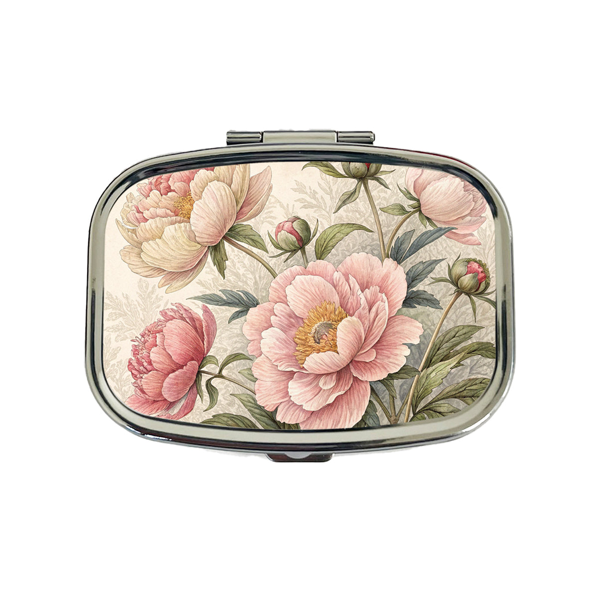 Vintage Peony Flowers Travel Pill Box Case