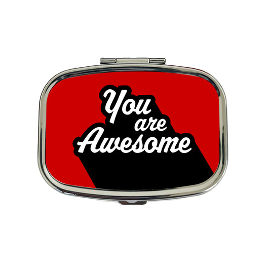 You Are Awesome Funny Inspirational Red Travel Pill Box Case