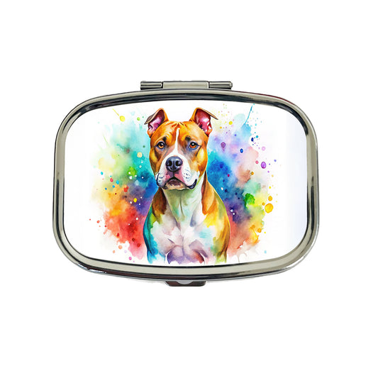 American Staffordshire Terrier Dog Watercolor Style Travel Pill Box Case