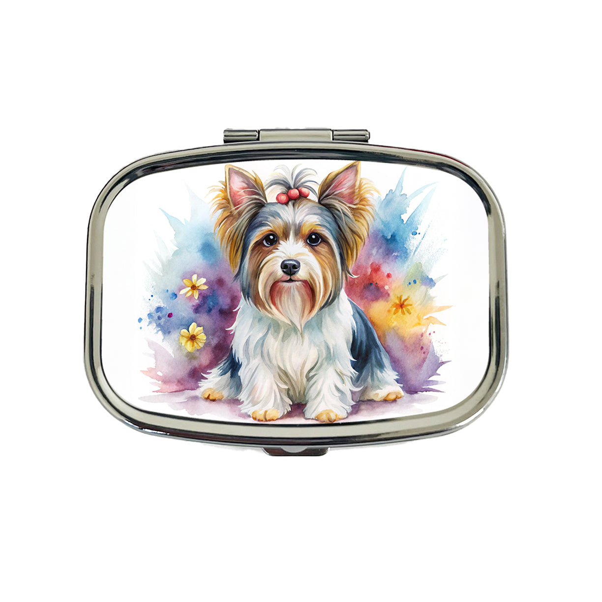 Biewer Terrier Dog Watercolor Style Travel Pill Box Case