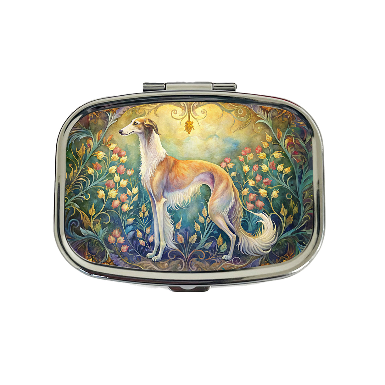 Borzoi Dog Art Nouveau Travel Pill Box Case