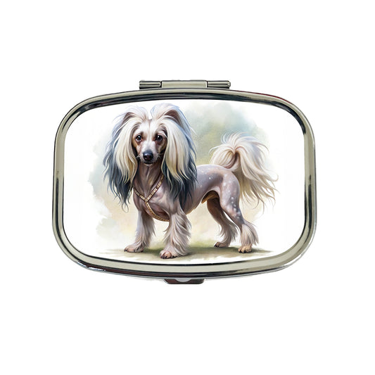 Chinese Crested Dog Illustration Travel Pill Box Case