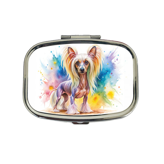 Chinese Crested Dog Watercolor Style Travel Pill Box Case
