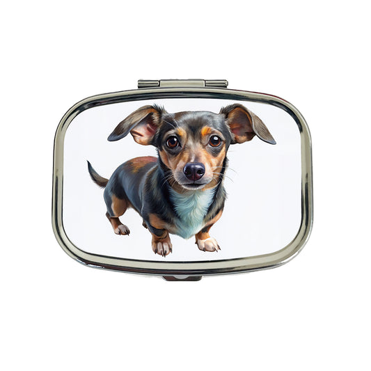 Chiweenie Dog Illustration Travel Pill Box Case