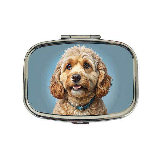 Cockapoo Dog Illustration Travel Pill Box Case