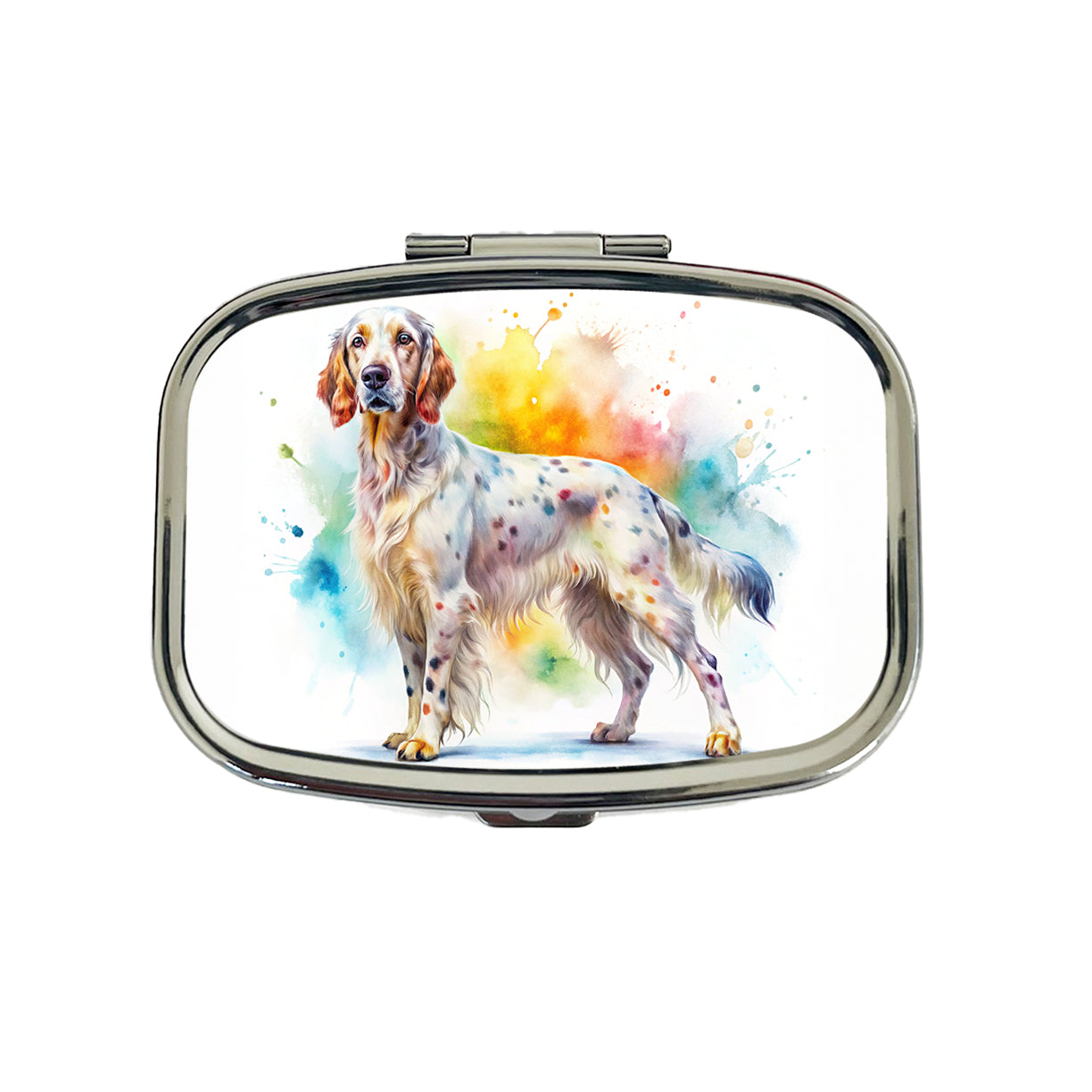 English Setter Dog Watercolor Style Travel Pill Box Case