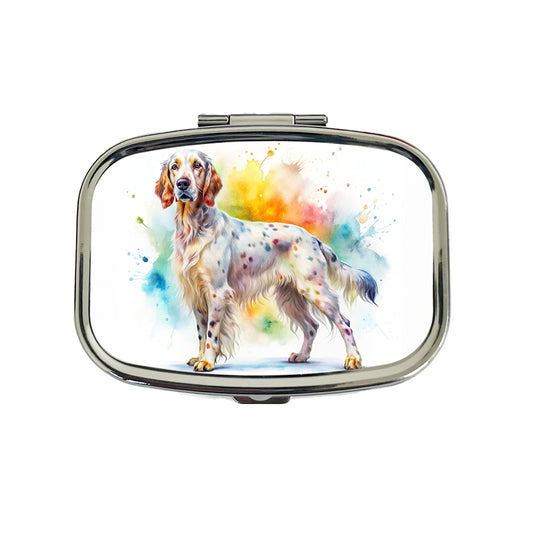 English Setter Dog Watercolor Style Travel Pill Box Case