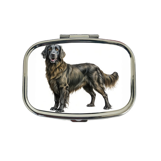 Flat Coated Retriever Dog Illustration Travel Pill Box Case