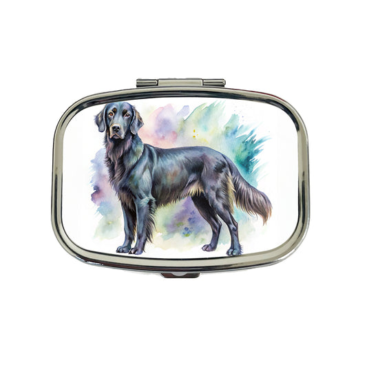 Flat Coated Retriever Dog Watercolor Style Travel Pill Box Case