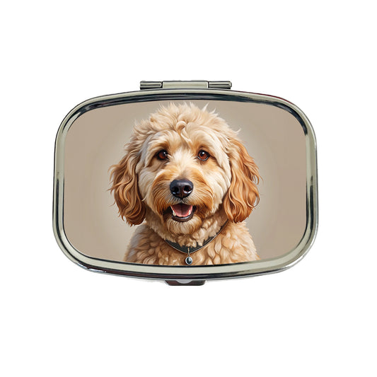 Goldendoodle Dog Illustration Travel Pill Box Case