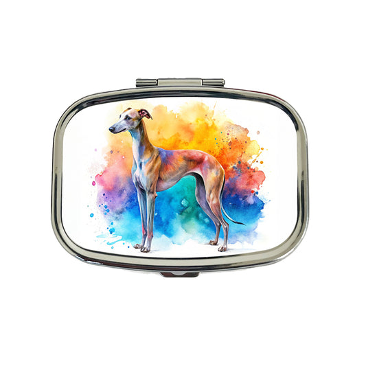 Greyhound Dog Watercolor Style Travel Pill Box Case
