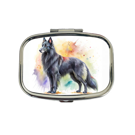 Groenendael Belgian Sheepdog Dog Watercolor Style Travel Pill Box Case