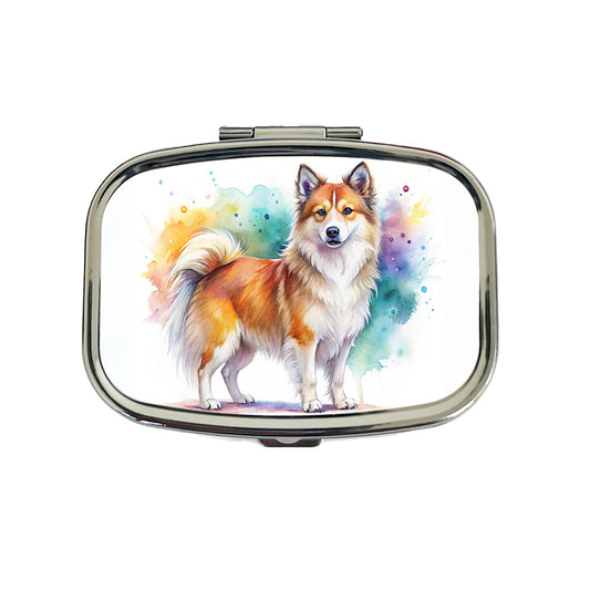 Icelandic Sheepdog Dog Watercolor Style Travel Pill Box Case