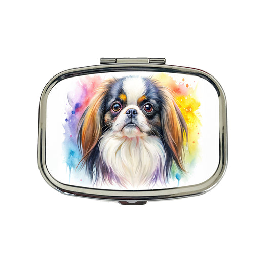 Japanese Chin Dog Watercolor Style Travel Pill Box Case