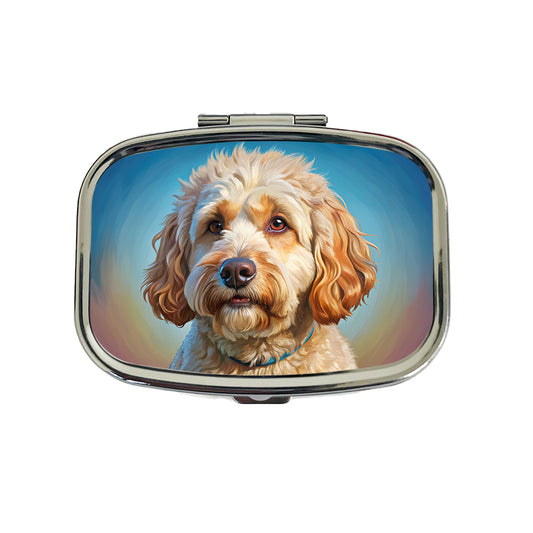 Labradoodle Dog Illustration Travel Pill Box Case