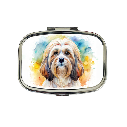 Lhasa Apso Dog Watercolor Style Travel Pill Box Case