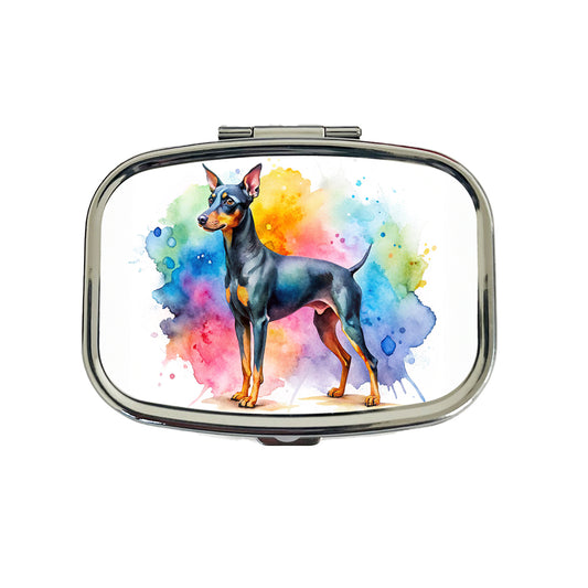 Manchester Terrier Dog Watercolor Style Travel Pill Box Case