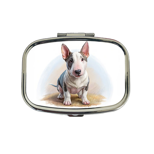 Miniature Bull Terrier Dog Illustration Travel Pill Box Case